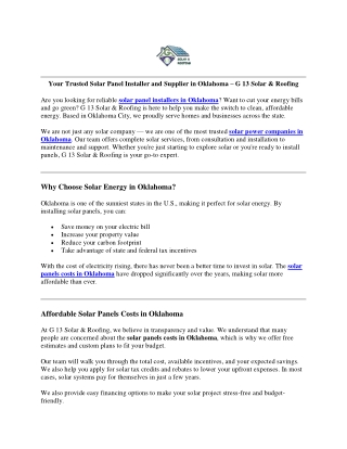 Solar Panel Installer and Supplier in Oklahoma – G 13 Solar & Roofing