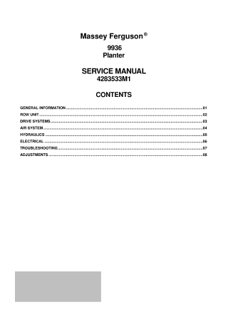 Massey Ferguson 9936 Planter Service Repair Manual Instant Download (Part No. 4283533M1)