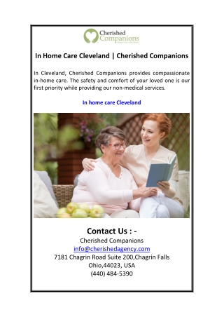 In Home Care Cleveland  Cherished Companions