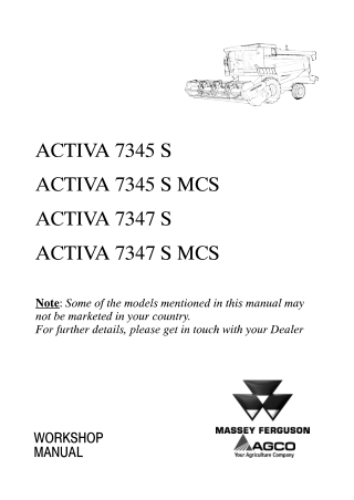 Massey Ferguson ACTIVA 7345S  7345SMCS  7347S  7347SMCS Combine Service Repair Manual Instant Download (Part No. 3273250