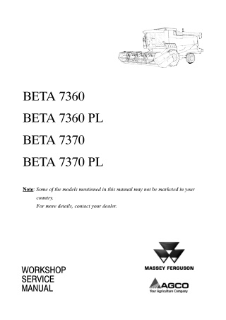 Massey Ferguson BETA 7360  BETA 7360PL  BETA 7370  BETA 7370PL Combine Service Repair Manual Instant Download (Part No.