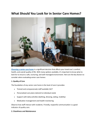 What Should You Look for in Senior Care Homes