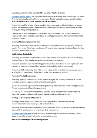 Swimming Lessons for Kids Essential Skills and Safety Tips for Beginners