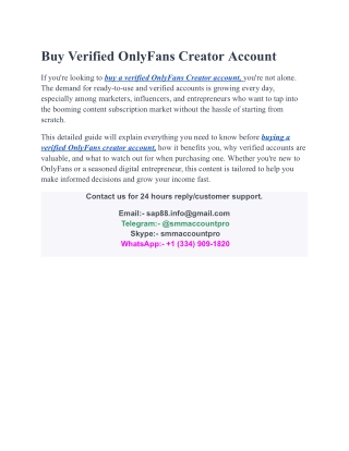 Buy Verified OnlyFans Creator Account