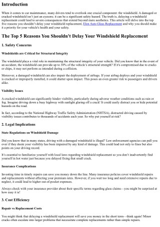 The Top 5 Reasons You Shouldn't Delay Your Windshield Replacement