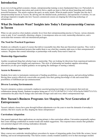 What Do Students Want? Insights into Today’s Entrepreneurship Courses in Tucson