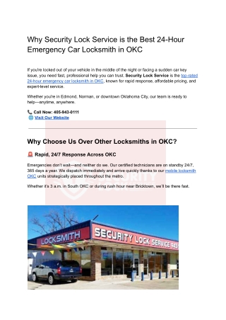 Why Security Lock Service is the Best 24-Hour Emergency Car Locksmith in OKC
