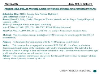 Project: IEEE P802.15 Working Group for Wireless Personal Area Networks (WPANs) Submission Title: [NTRU Security Suite