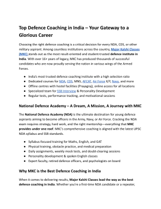Top Defence Coaching in India – Your Gateway to a Glorious Career