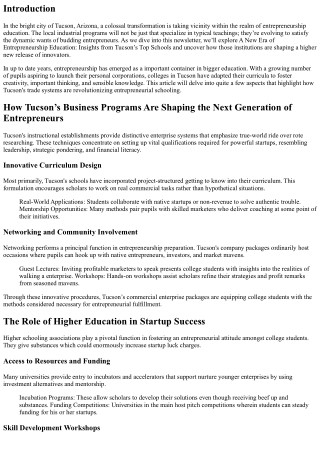 A New Era of Entrepreneurship Education: Insights from Tucson’s Top Schools