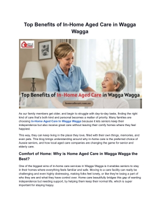 Top Benefits of In-Home Aged Care in Wagga Wagga