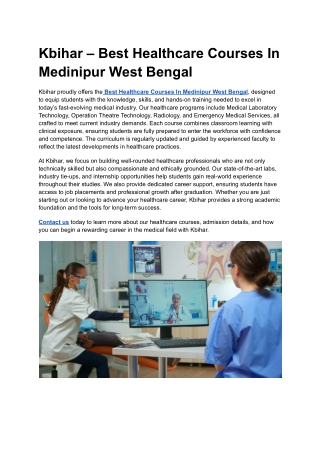 Kbihar – Best Healthcare Courses In Medinipur West Bengal