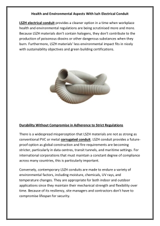 Health and Environmental Aspects With lszh Electrical Conduit
