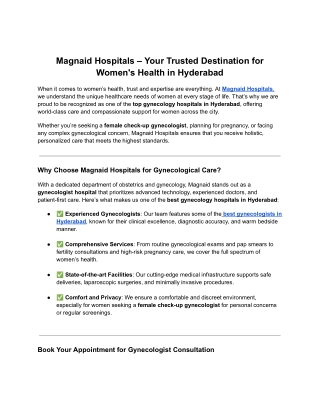 Magnaid Hospitals – Your Trusted Destination for Women's Health in Hyderabad