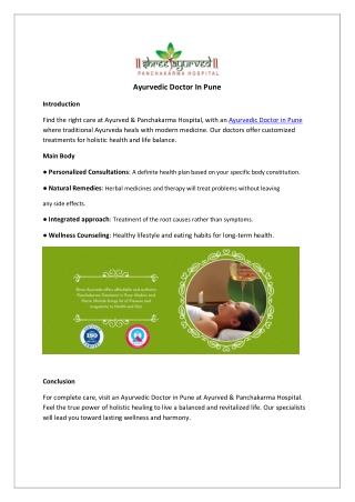 Ayurvedic Doctor In Pune