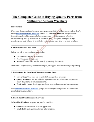 The Complete Guide to Buying Quality Parts from Melbourne Subaru Wreckers