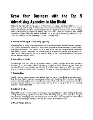 Boost Your Business with the Top 5 Advertising Agencies in Abu Dhabi