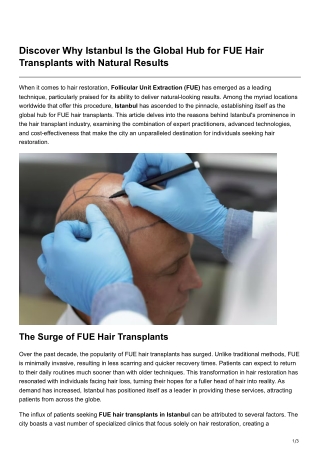 Discover Why Istanbul Is the Global Hub for FUE Hair Transplants with Natural Results