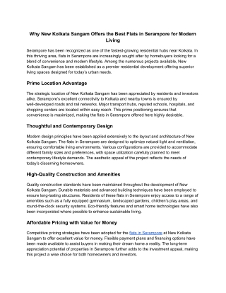 Why New Kolkata Sangam Offers the Best Flats in Serampore for Modern Living