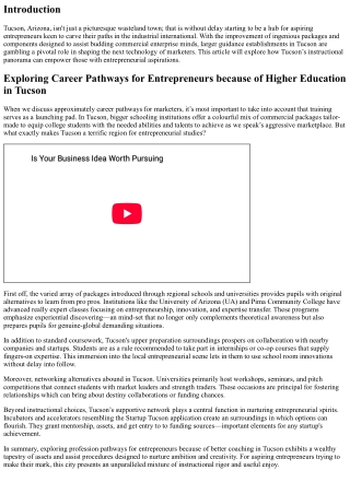 Exploring Career Pathways for Entrepreneurs using Higher Education in Tucson