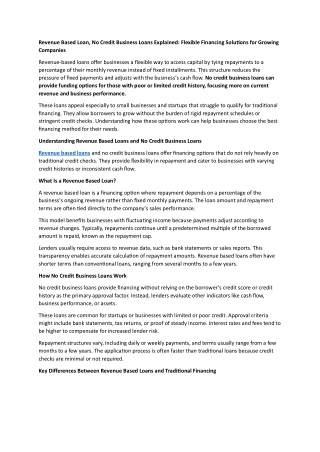 Revenue Based Loan, No Credit Business Loans Explained Flexible Financing Solutions for Growing Companies
