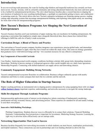 Creating Impactful Entrepreneurs: Lessons from Tucson's Leading Business Schools