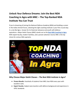 Unlock Your Defence Dreams_ Join the Best NDA Coaching in Agra with MKC – The Top-Ranked NDA Institute You Can Trust