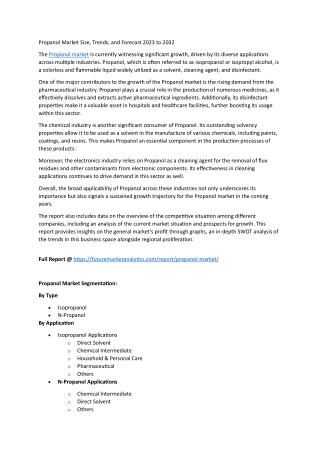 Propanol Market Insights 2025: Key Players and Strategic Developments