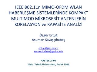 HABTEKUS’09 Yıldız Teknik Üniversitesi, Aralık 2009