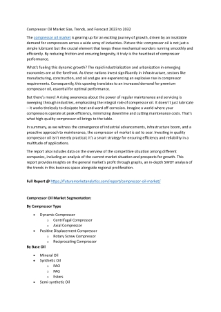 Compressor Oil Market Segmentation and Regional Insights