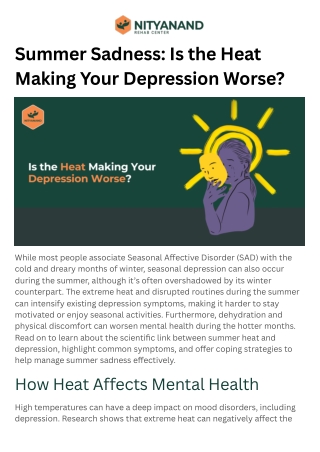 Summer Sadness Is the Heat Making Your Depression Worse