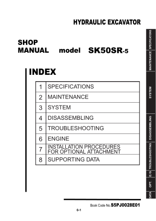 Kobelco SK50SR-5 Hydraulic Excavator Service Repair Manual Instant Download (Book Code No. S5PJ0028E01)