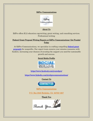 Federal Grant Proposal Services at EdPro Communications for Nonprofits