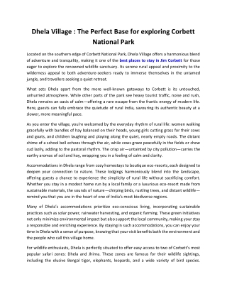 Resorts inside Jim Corbett National Park  - Hriday Bhoomi Resort