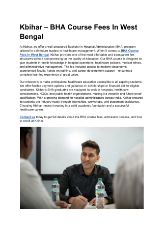Kbihar – BHA Course Fees In West Bengal