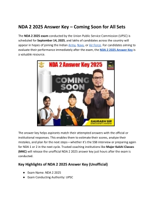 NDA 2 2025 Answer Key – Coming Soon for All Sets
