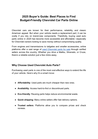 2025 Buyer’s Guide Best Places to Find Budget-Friendly Chevrolet Car Parts Online