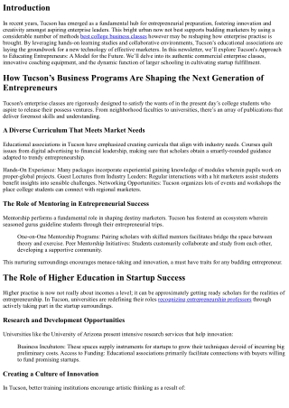Tucson's Approach to Educating Entrepreneurs: A Model for the Future