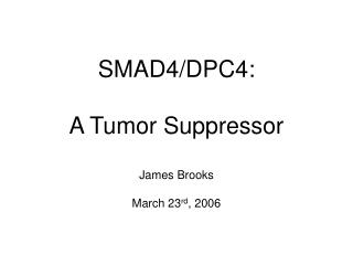 SMAD4/DPC4: A Tumor Suppressor James Brooks March 23 rd , 2006
