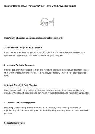 Interior Designer NJ: Transform Your Home with Grayscale Homes