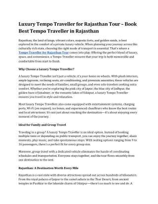 Luxury Tempo Traveller for Rajasthan Tour – Book Best Tempo Traveller in Rajasthan