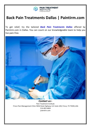 Back Pain Treatments Dallas | Paintirm.com