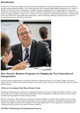 Tucson's Approach to Educating Entrepreneurs: A Model for the Future
