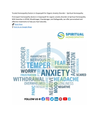 Trusted Homeopathy Doctors in Gopanpalli for Organic Anxiety Disorder