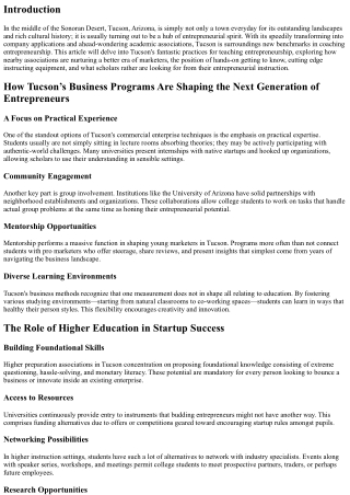 Inspiring Innovation: Tucson’s Best Practices for Teaching Entrepreneurship