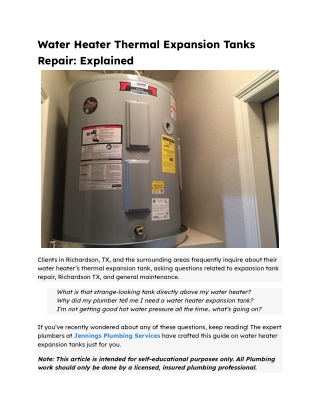 Water Heater Thermal Expansion Tank Explained | Jennings Plumbing Services