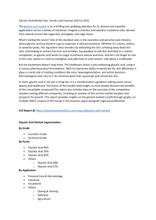 Emerging Applications in the Glycolic Acid Market