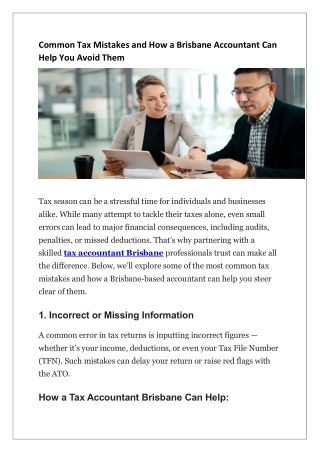 Common Tax Mistakes and How a Brisbane Accountant Can Help You Avoid Them