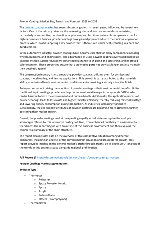 Powder Coatings Market Dynamics: Players, Products, and Policies