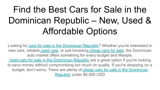 Find the Best Cars for Sale in the Dominican Republic – New, Used & Affordable Options